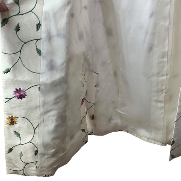 Austin Reed Coat Womens 12 White Embroidered Floral 100% Silk Long Jacket - Picture 8 of 10